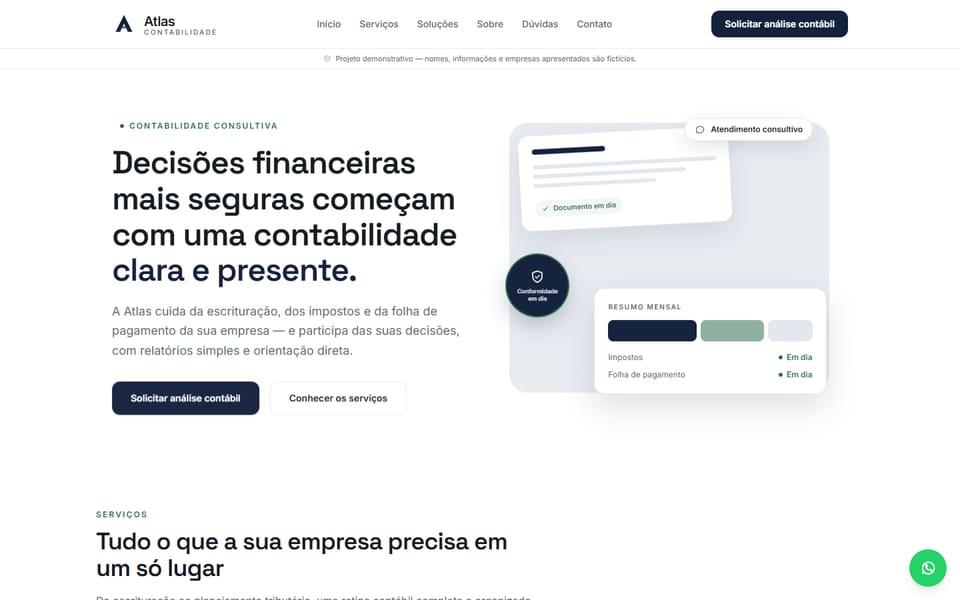 Captura real de la demostración Atlas Contabilidade