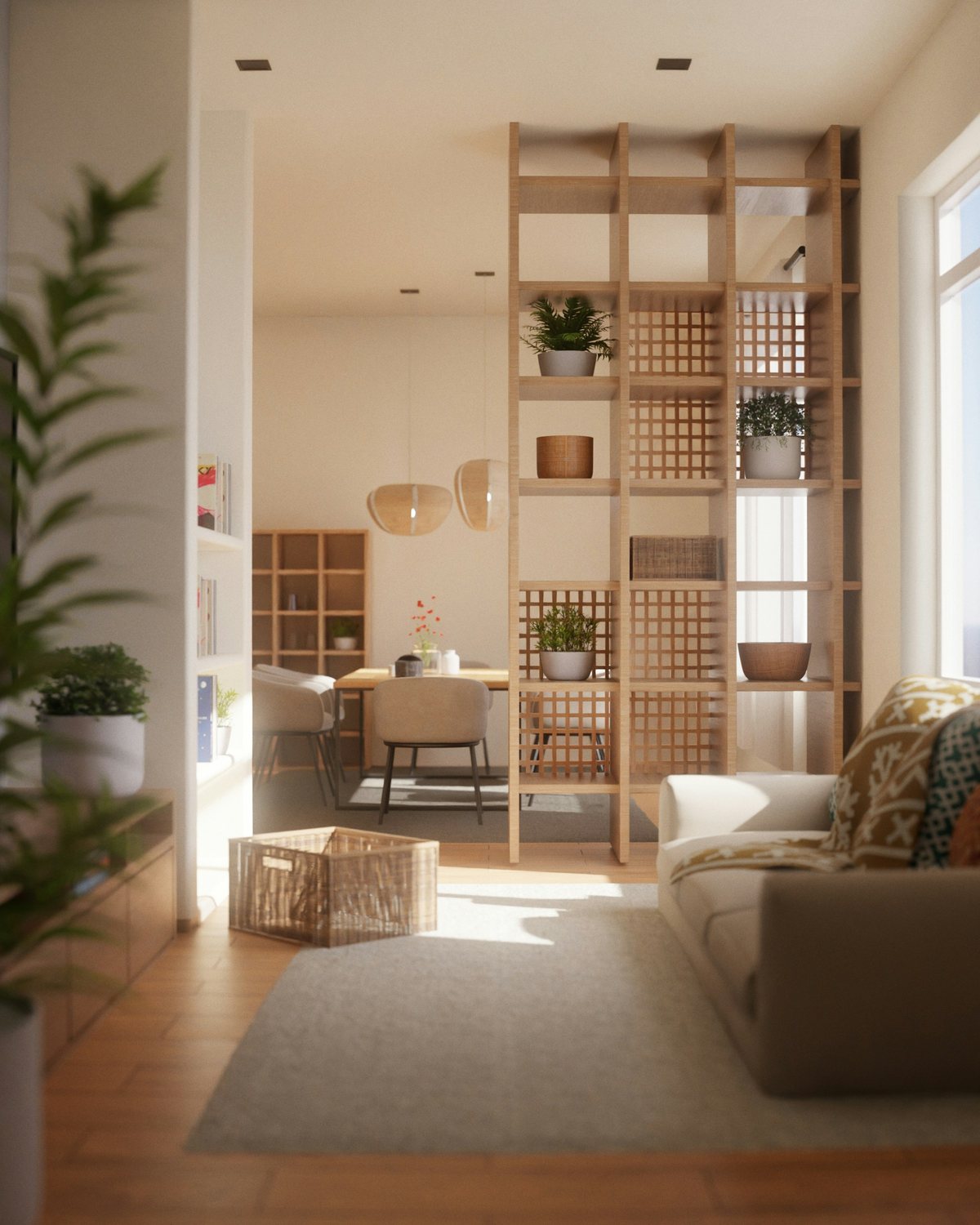 Ambiente Maison Lume com iluminação natural e materiais claros