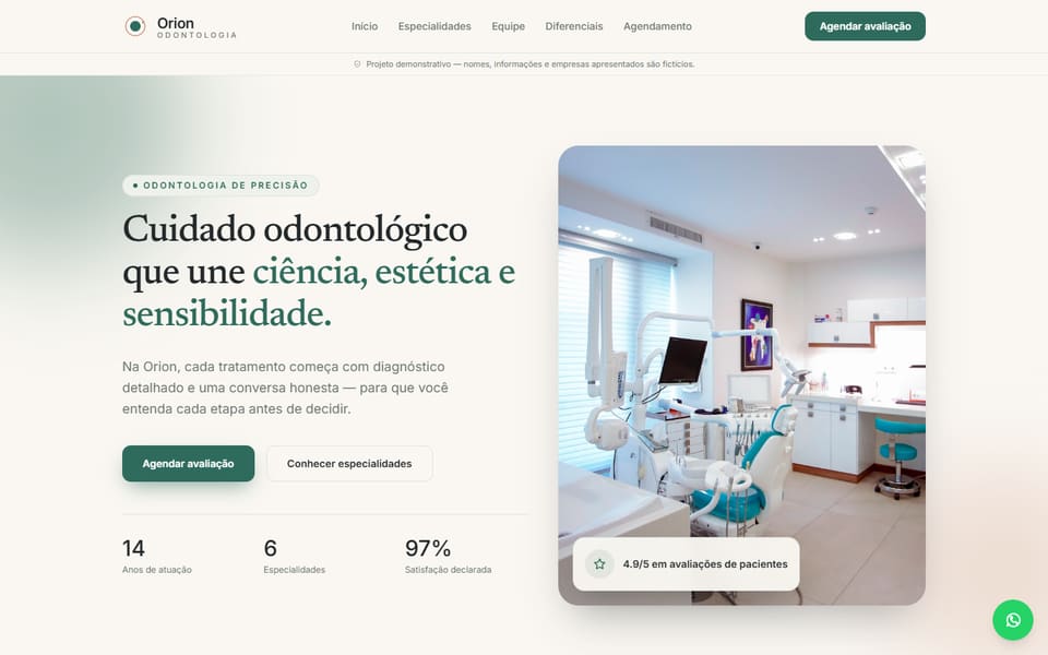 Captura real de la demostración Orion Odontologia