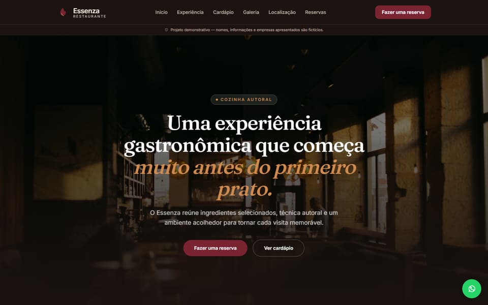 Captura real de la demostración Essenza Restaurante